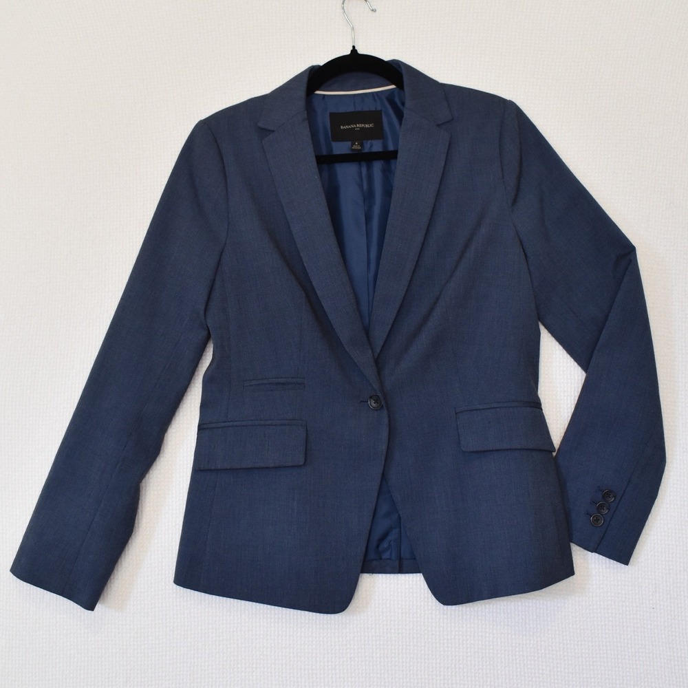 Banana Republic Womens Blue One Button Tailored Blazer Jacket Size 6 RN54023